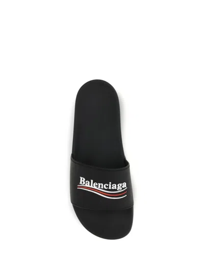 Balenciaga Embossed Logo Slip-on Sandals With Moulded Footbed In Black
