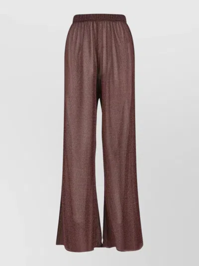 Oseree Lumière Trousers In Semi-transparent Brown Metallic Fabric In Burgundy