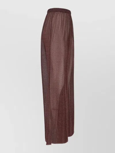 Oseree Lumière Trousers In Semi-transparent Brown Metallic Fabric In Burgundy