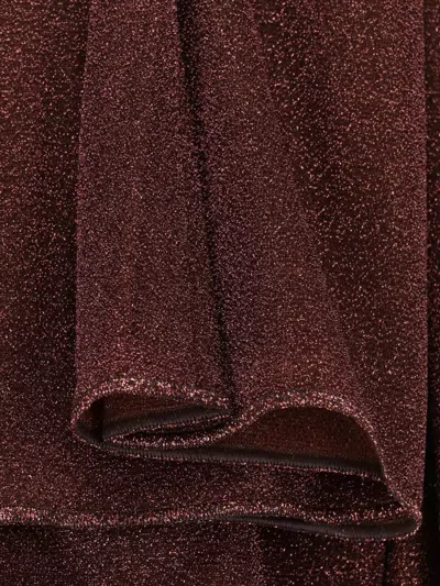 Oseree Lumière Trousers In Semi-transparent Brown Metallic Fabric In Burgundy