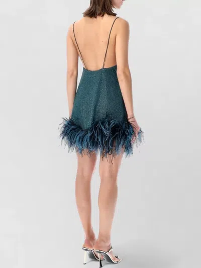 Oseree Lumiere Feather Detail Glitter Mini Dress In Blue