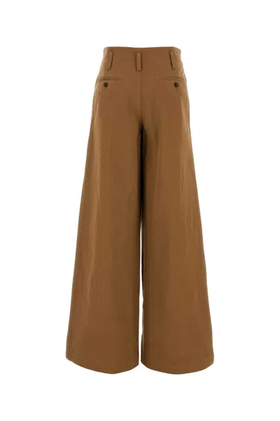 Chloé Pleated Garment-dyed Cotton-canvas Straight-leg Pants In Brown