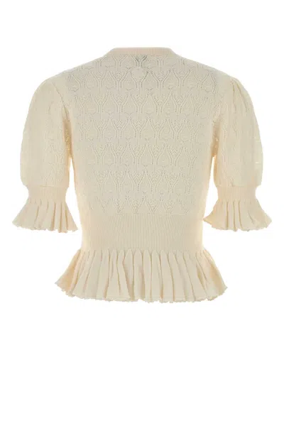Chloé Wool Viscose Sweater Puff Sleeves Peplum In White