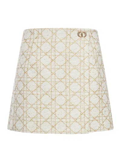 Dior Macrocannage Trouserskirt In White And Gold Wool Blend Tweed In Gold