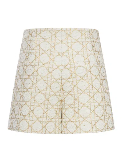Dior Macrocannage Trouserskirt In White And Gold Wool Blend Tweed In Gold