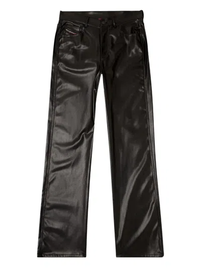 Diesel Faux Leather Wide Leg Trousers Belt Loops In Black