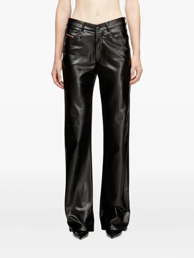 Diesel Faux Leather Wide Leg Trousers Belt Loops In Black