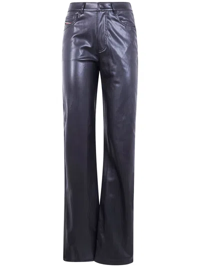 Diesel Faux Leather Wide Leg Trousers Belt Loops In Black