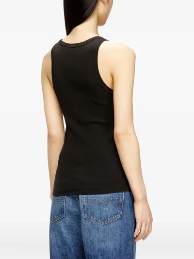 Diesel Black Tank Top With Logo On The Front And Ribbed Design In Cotton Woman In Blue