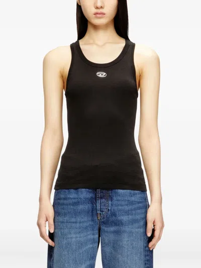 Diesel Black Tank Top With Logo On The Front And Ribbed Design In Cotton Woman In Blue