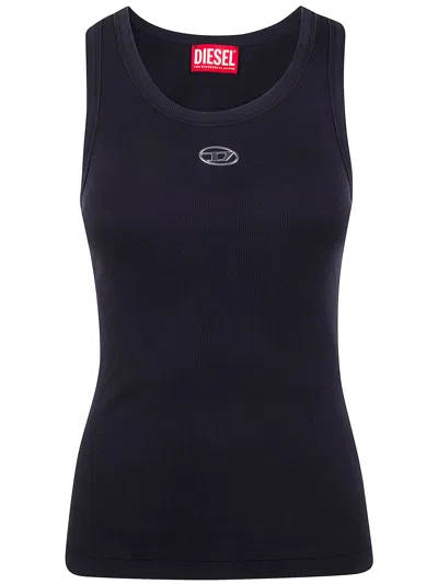 Diesel Black Tank Top With Logo On The Front And Ribbed Design In Cotton Woman In Blue