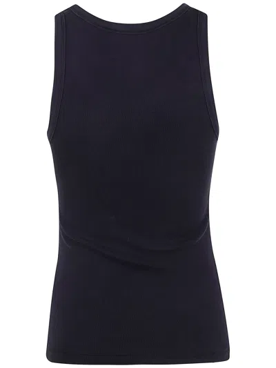 Diesel Black Tank Top With Logo On The Front And Ribbed Design In Cotton Woman In Blue