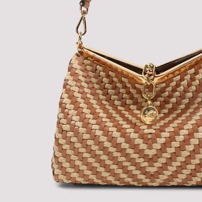 Etro Vela M Raffia Shoulder Bag Top Handle In Multi
