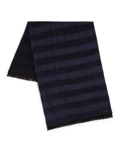 Kenzo Wool-blend Striped Scarf In Navy