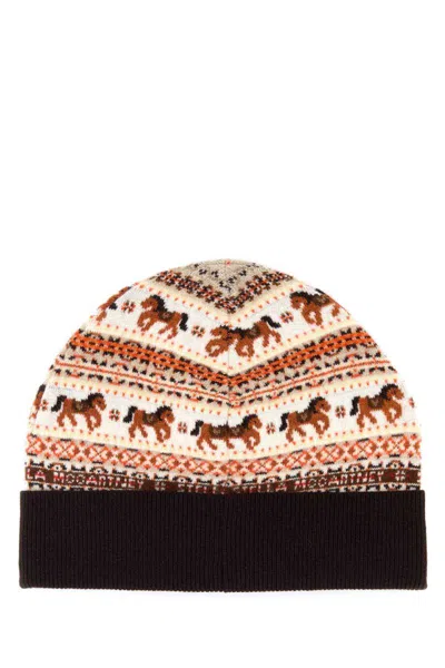 Stella Mccartney Fair Isle Horse-pattern Label Beanie In Brown