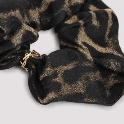 Saint Laurent Silk And Cashmere Scrunchie With Cassandre In Brown