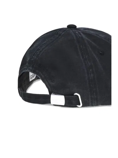 Ganni Womens Black Brand-embroidered Cotton-canvas Cap In Black