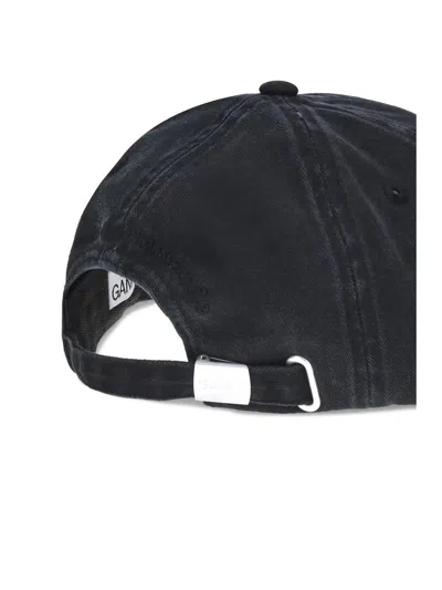 Ganni Womens Black Brand-embroidered Cotton-canvas Cap In Black