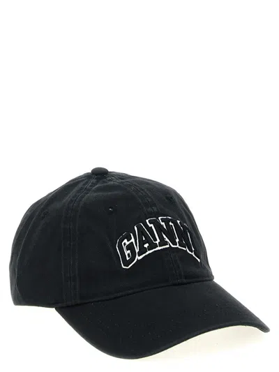 Ganni Womens Black Brand-embroidered Cotton-canvas Cap In Black