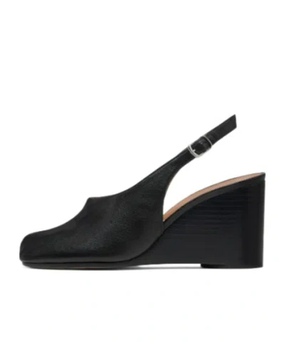 Maison Margiela Womens Black Tabi Leather Slingback Wedges Eur 36 / 3 Uk