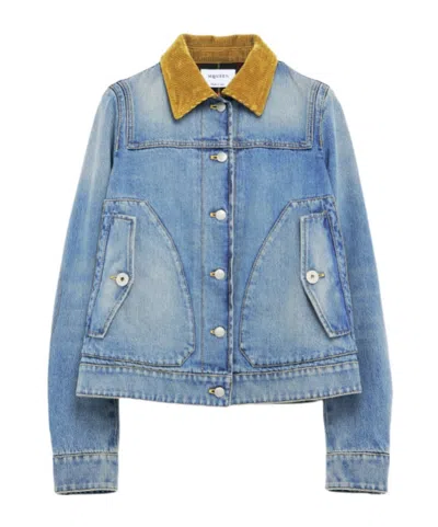 Alexander Mcqueen Fitted Blue Jacket With Peplum Hem And Contrasting Collar In Blue