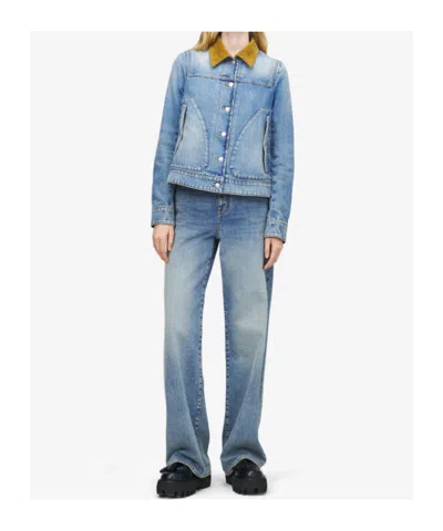 Alexander Mcqueen Fitted Blue Jacket With Peplum Hem And Contrasting Collar In Blue