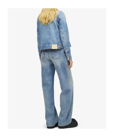 Alexander Mcqueen Fitted Blue Jacket With Peplum Hem And Contrasting Collar In Blue