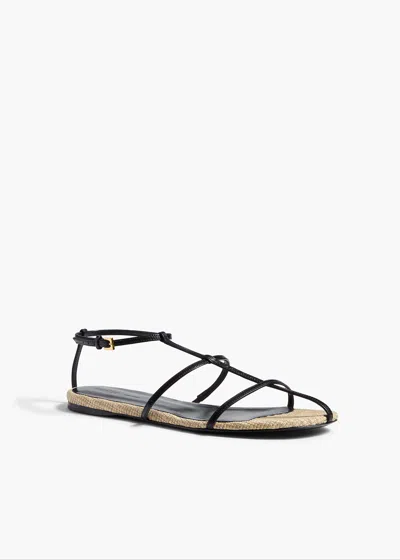 Khaite Cage Raffia And Leather Sandals In Black