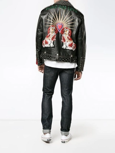 Shop Gucci King Charles Spaniel Biker Jacket - Black