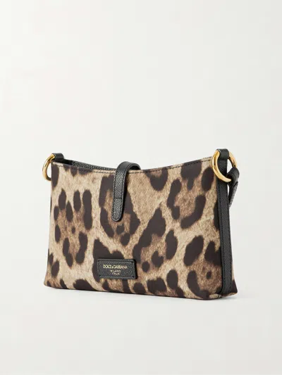 Dolce & Gabbana Lock Leather-trimmed Leopard-print Satin-twill Shoulder Bag In Multi