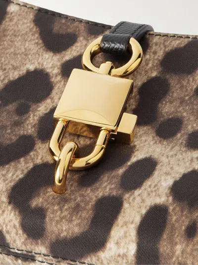 Dolce & Gabbana Lock Leather-trimmed Leopard-print Satin-twill Shoulder Bag In Multi