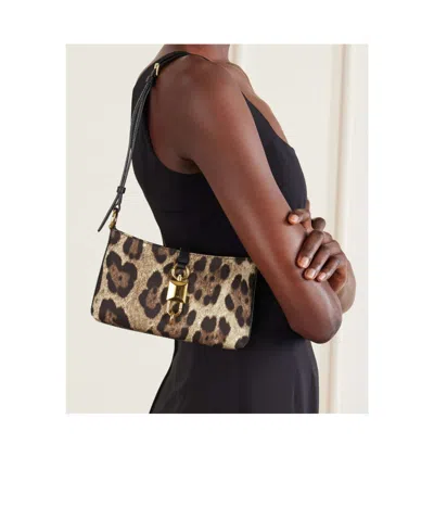 Dolce & Gabbana Lock Leather-trimmed Leopard-print Satin-twill Shoulder Bag In Multi