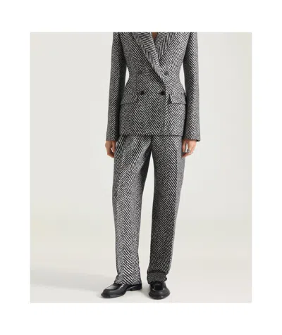 Givenchy Double Pleat Pants In Herringbone Mixed Wool In Multi
