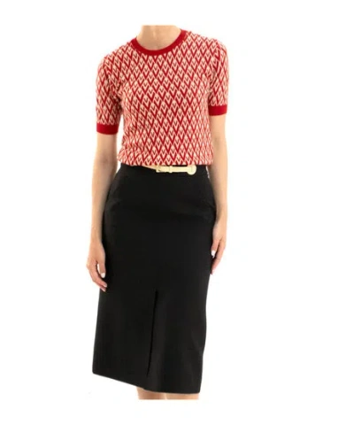 Valentino Toute La V-pattern Short-sleeved Knit Top In Red