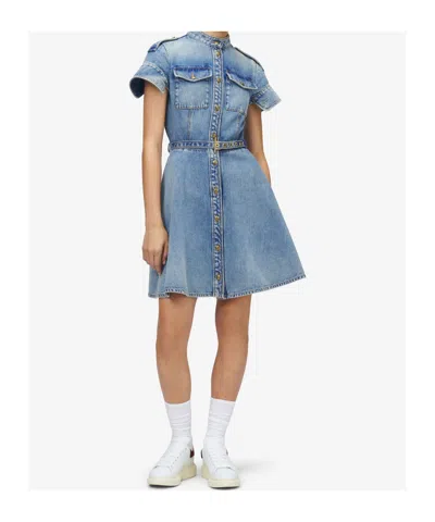 Alexander Mcqueen Mcqueen Stonewashed Denim Mini Dress In Blue