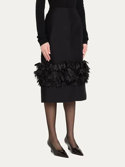 Totême Womens Black Petal High-waist Wool And Silk Midi Skirt In Black