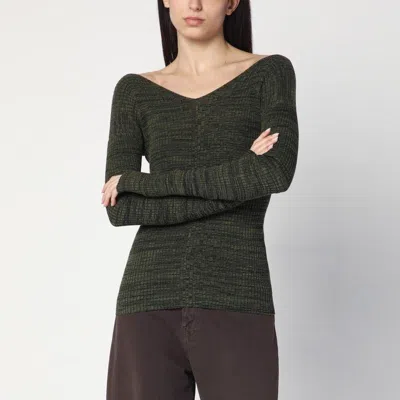 6397 Double-v Military Green Sweater In Green