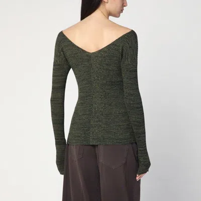 6397 Double-v Military Green Sweater In Green