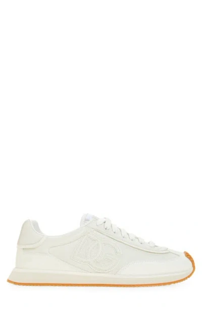 Dolce & Gabbana Men White Low Top Sneakers With Logo Patch On Tongue And Side In Leather Man