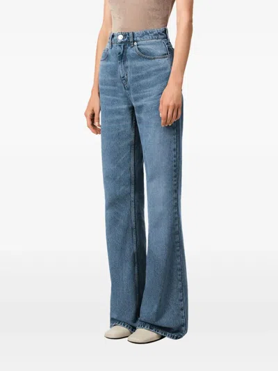 Ami Alexandre Mattiussi High-waisted Wide-leg Denim Pants With Matching Belt In Blue