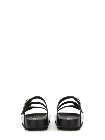 Birkenstock Black Sandals With Adjustable Straps And Gold-tone Buckles