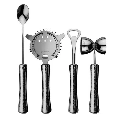 Final Touch 4 Piece Bar Tool Set With Stand In Silver