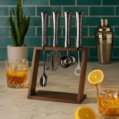 Final Touch 4 Piece Bar Tool Set With Stand In Silver