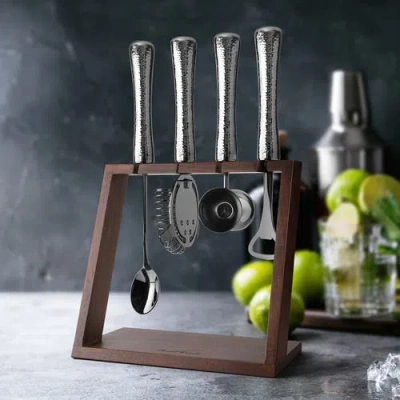 Final Touch 4 Piece Bar Tool Set With Stand In Silver