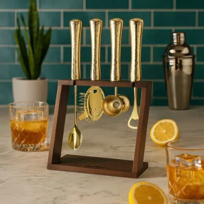 Final Touch 4 Piece Bar Tool Set With Stand In Gold