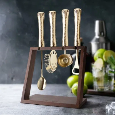 Final Touch 4 Piece Bar Tool Set With Stand In Gold
