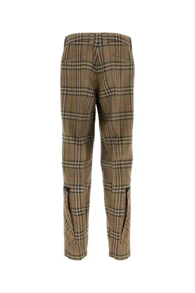 Burberry Cargo Pants Check Pattern In Silk Blend In Brown