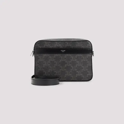 Celine Black Triomphe Textile Small Messenger Shoulder Bag In Red