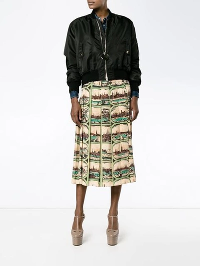 Shop Gucci Cityscape Pleated Skirt - Multicolour