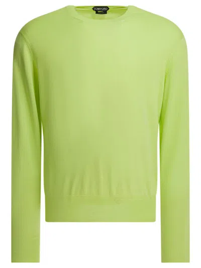 Tom Ford Cotton Knit Crew Neck Sweater In Green
